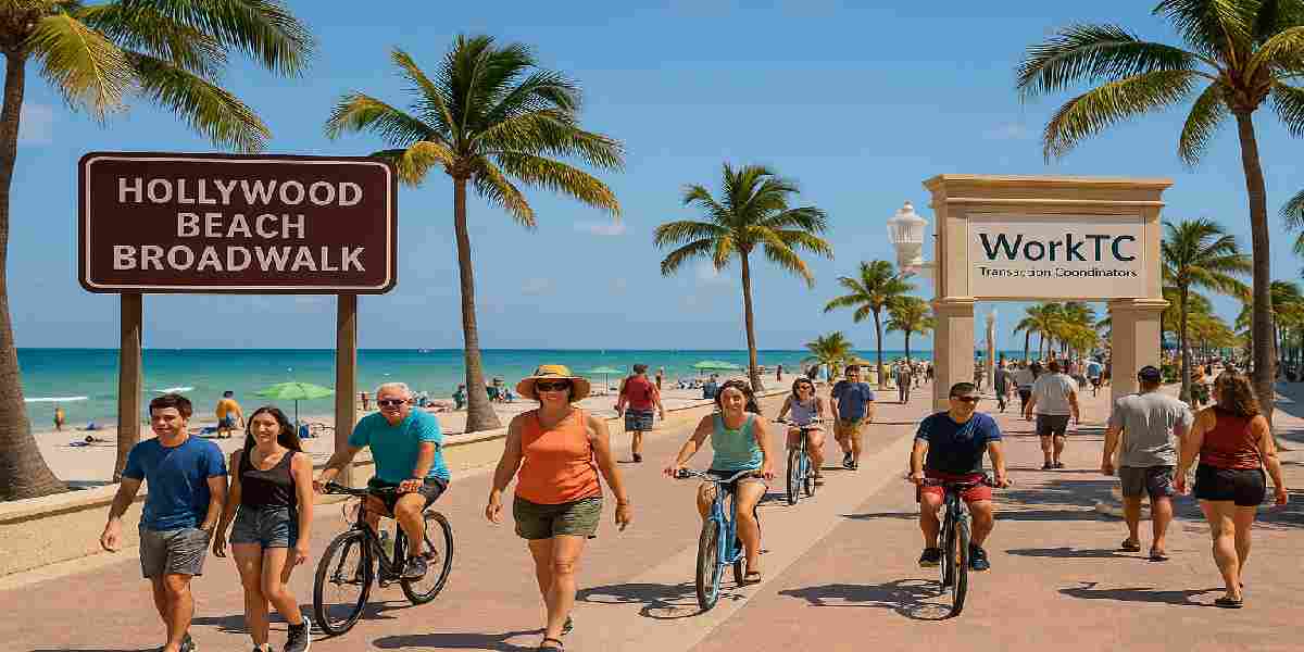 Hollywood Beach Broadwalk and coastline, FL, showcasing vibrant coastal real estate supported by WorkTC South Florida Transaction Coordinators