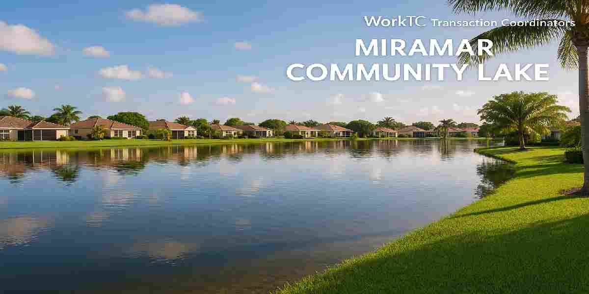 Serene community lake with residential homes in Miramar, FL, representing WorkTC South Florida Transaction Coordinator services