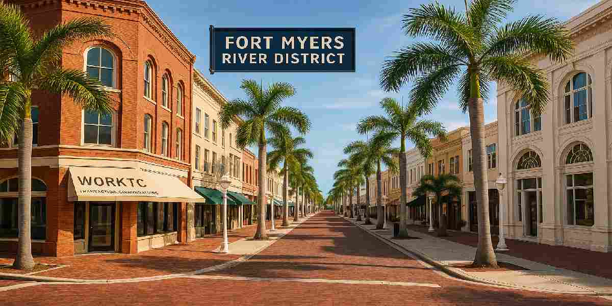 Historic buildings and palm-lined streets in the River District of Fort Myers, FL, with WorkTC Transaction Coordinator services