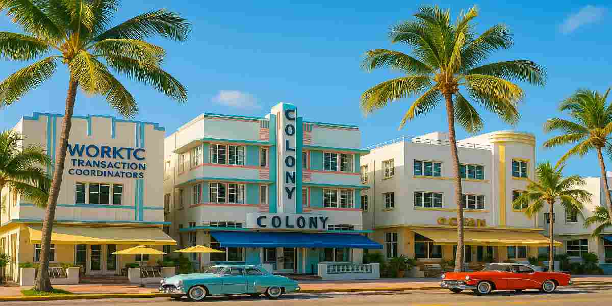 Iconic Art Deco buildings on Ocean Drive, Miami Beach, FL, supported by WorkTC Miami-Dade Transaction Coordinators for luxury properties