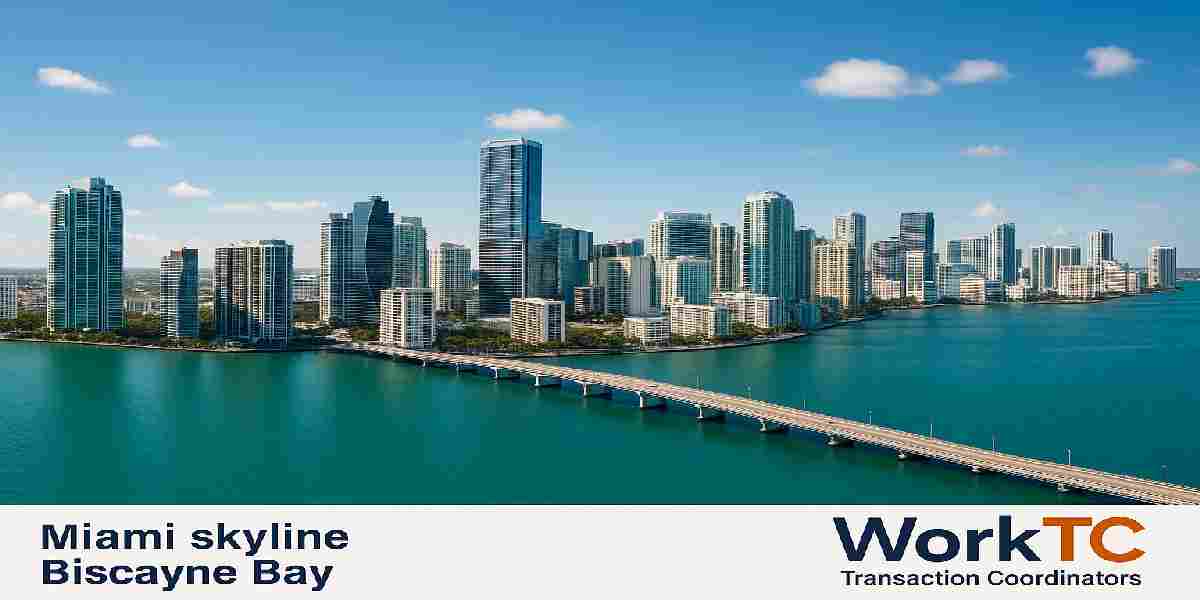 Panoramic Downtown Miami, FL skyline over Biscayne Bay, served by WorkTC Miami-Dade Transaction Coordinators for condo and luxury home sales
