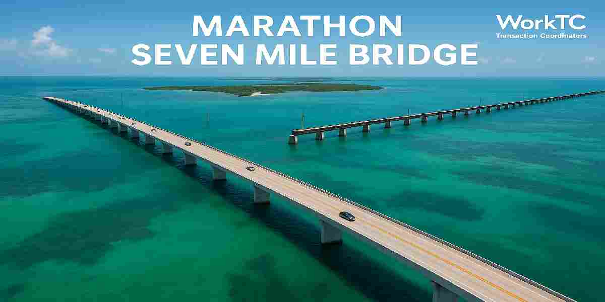 Aerial view of the scenic Seven Mile Bridge near Marathon, Florida Keys, highlighting WorkTC Transaction Coordinator services